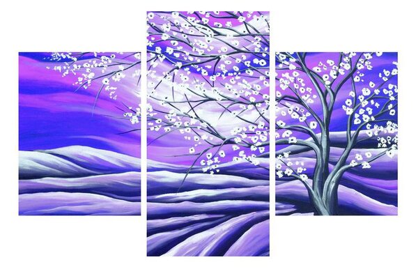 Tablou violet cu pom înflorit (90x60 cm)