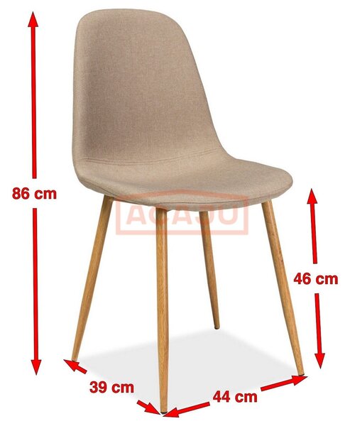 Scaun FOX, bej/stejar, stofa/metal, 44x39x86 cm