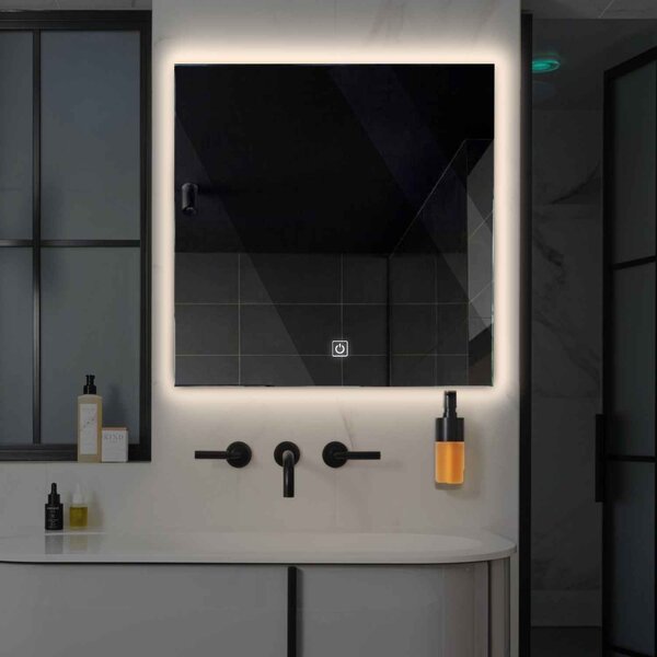 Oglinda LED patrata 80x80 cm LED neutru Gama Ambient Model 1 cu buton