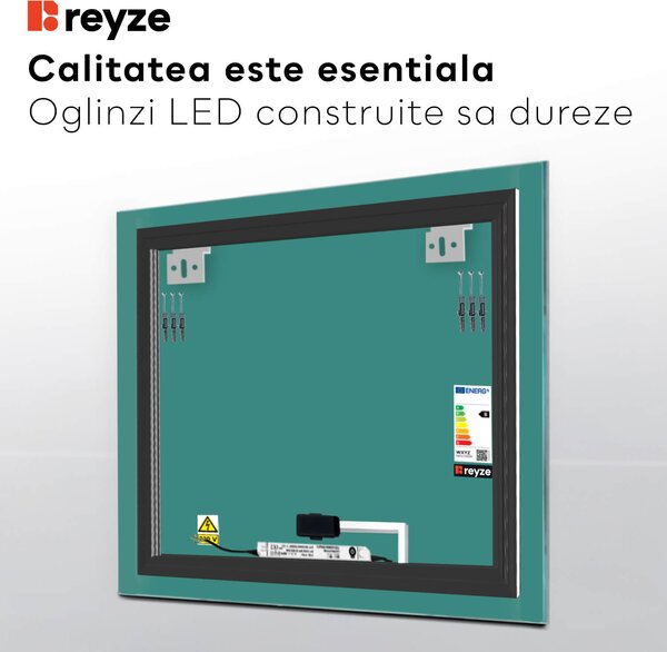 Oglinda LED patrata 80x80 cm LED neutru Gama Ambient Model 1 cu buton