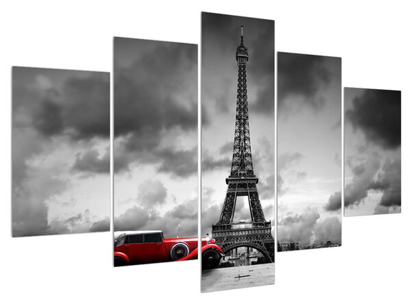 Tablou cu turnul Eiffel și mașina roșie (150x105 cm)