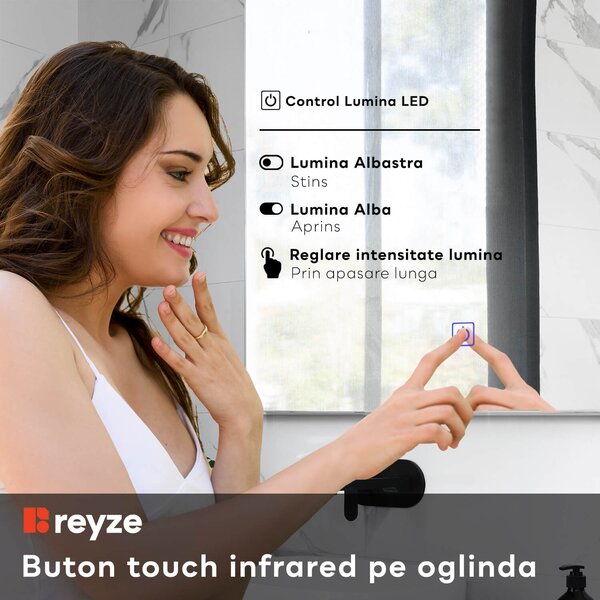 Oglinda LED patrata 80x80 cm LED neutru Gama Ambient Model 1 cu buton