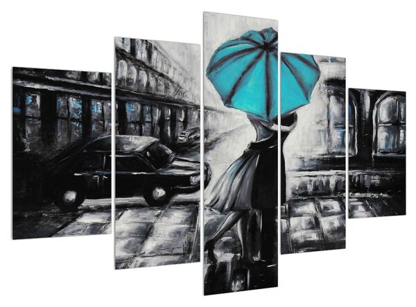 Tablou cu pereche îndrăgostită sub umbrelă (150x105 cm)
