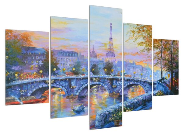 Tablou cu peisaj pictat cu turnul Eiffel (150x105 cm)