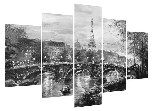 Tablou albnegru cu peisaj și turnul Eiffel (150x105 cm)