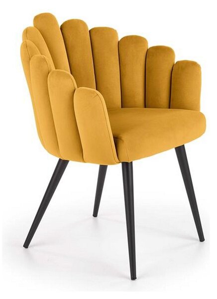 Scaun tapitat K410, galben mustar, stofa catifelata, 65x62x85 cm