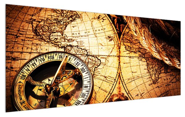 Tablou istoric cu harta lumii (120x50 cm)