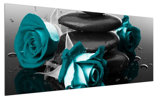 Tablou cu trandafiri albastre (120x50 cm)