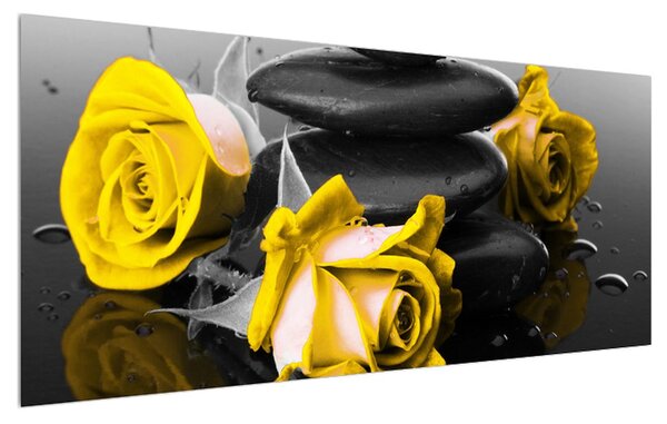 Tablou cu trandafiri galbene (120x50 cm)