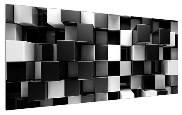 Tablou abstract albnegru - zaruri (120x50 cm)