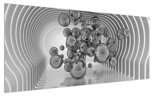 Tablou abstract albnegru -buline (120x50 cm)