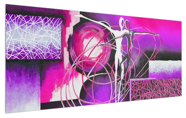 Tablou abstract cu dansatori violeți (120x50 cm)