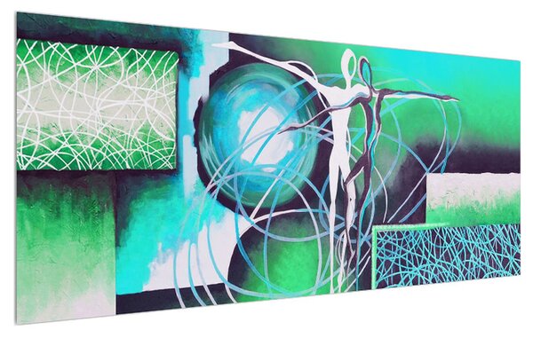 Tablou abstract cu danasatori albaștri (120x50 cm)