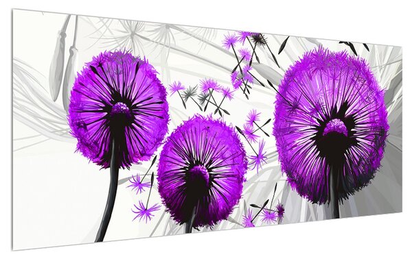 Tablou violet cu păpădii (120x50 cm)
