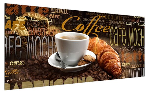 Tablou cu cafea și croissanți (120x50 cm)