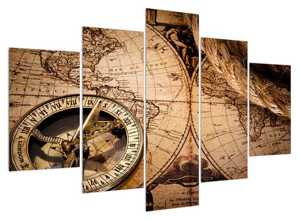 Tablou cu harta lumii și busolă (150x105 cm)
