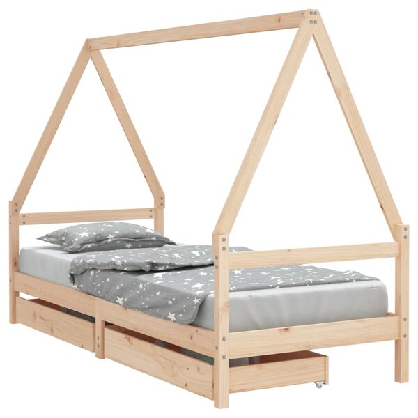 Cadru de pat cu sertare de copii, 90x200 cm, lemn masiv pin