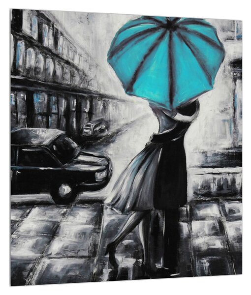 Tablou cu pereche îndrăgostită sub umbrelă (30x30 cm)