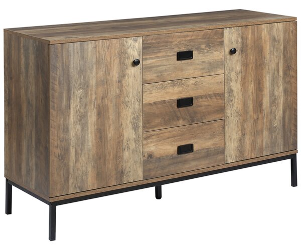Dulap Lateral HOMCOM Stil Industrial, pentru Depozitare, cu Sertare Rafturi Reglabile, Efect Vintage, Maro | Aosom Romania