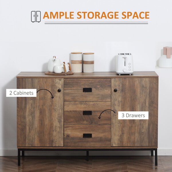 Dulap Lateral HOMCOM Stil Industrial, pentru Depozitare, cu Sertare Rafturi Reglabile, Efect Vintage, Maro | Aosom Romania