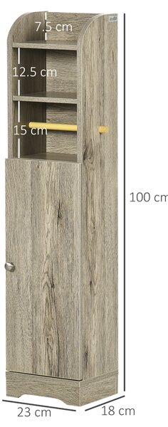 Kleankin Dulap Baie de Podea Gri cu Rafturi Reglabile și Suport Hartie 23x18x100 cm | Aosom Romania