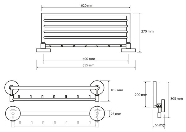 Sapho Sapho, raft rabatabil pentru prosoape X-ROUND cu carlige 650 mm, crom, XR422