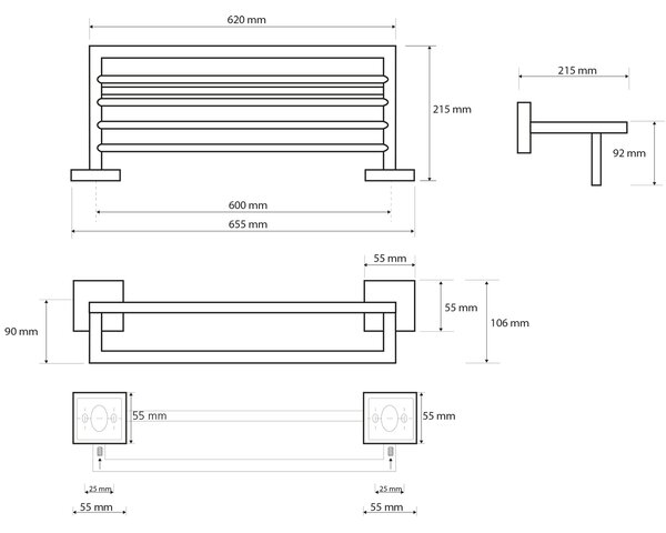 Sapho Sapho, raft prosoape X-SQUARE cu bară 650x110x215mm, crom, XQ601