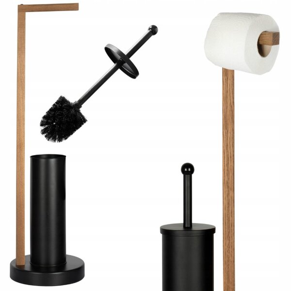 Erga Aurora Black, perie toaleta cu suport din lemn pentru hartie igienica pentru picioare 19x19x72,5 cm, maro-negru, ERG-SEP-1004SEPSTLUNA