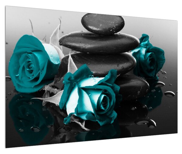 Tablou cu trandafiri albastre (90x60 cm)