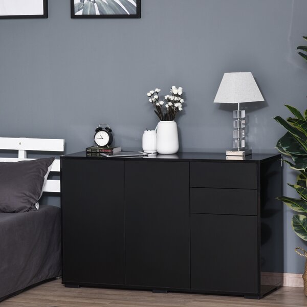 HOMCOM Dulap Versatil Negru, 2 Sertare și 2 Dulapuri cu Deschidere Prin Apăsare, pentru Spații Moderne, 117x36x74cm | Aosom Romania