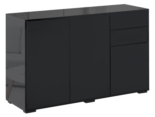 HOMCOM Dulap Versatil Negru, 2 Sertare și 2 Dulapuri cu Deschidere Prin Apăsare, pentru Spații Moderne, 117x36x74cm | Aosom Romania