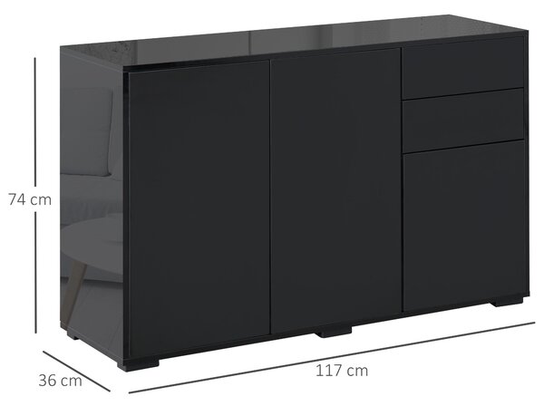 HOMCOM Dulap Versatil Negru, 2 Sertare și 2 Dulapuri cu Deschidere Prin Apăsare, pentru Spații Moderne, 117x36x74cm | Aosom Romania