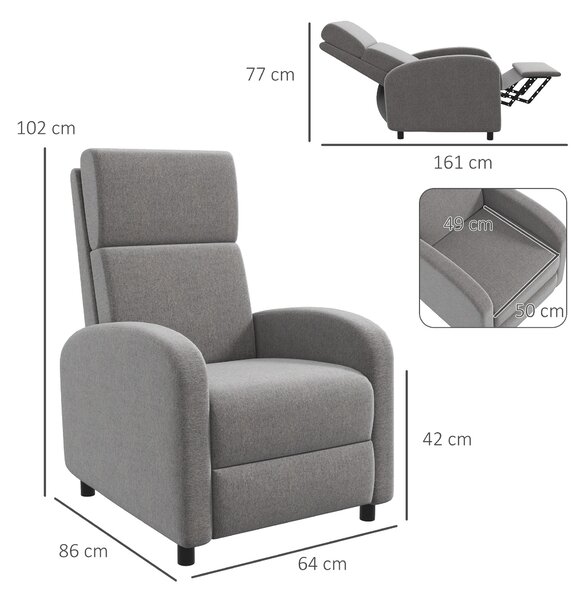 HOMCOM Scaun Inclinabil Modern, Canapea Single din Pânză, Scaune de Teatru pentru Acasă, Confortabil, Gri | Aosom Romania