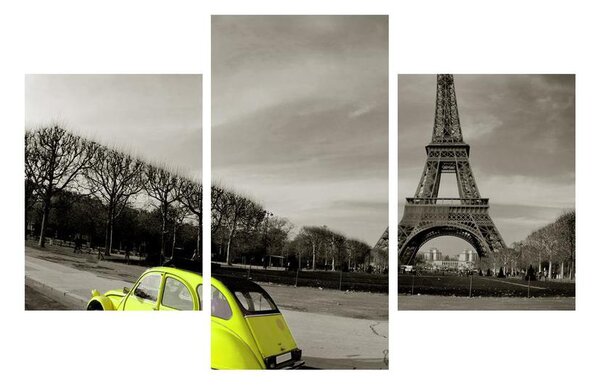 Tablou cu turnul Eiffel și mașina galbenă (90x60 cm)