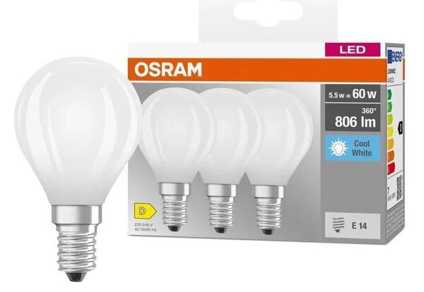 Set de 3 becuri LED BASE CLASSIC FILAMENT E14/5,9W/230V 4000K - Osram