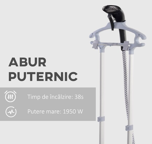 HOMCOM Aparat de Călcat Vertical cu Aburi, Fier de Călcat de 2L, Putere 1950W cu 2 Tije Portabil, 35x25x23cm | Aosom Romania