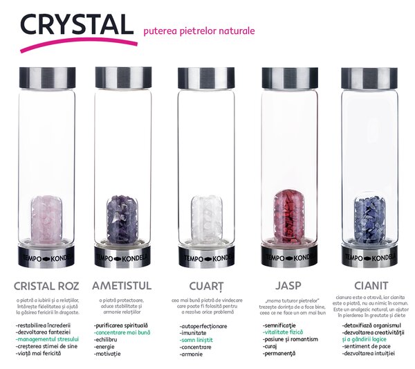 TEMPO-KONDELA CRYSTAL, flacon de sticlă cu cristale roz, 500 ml