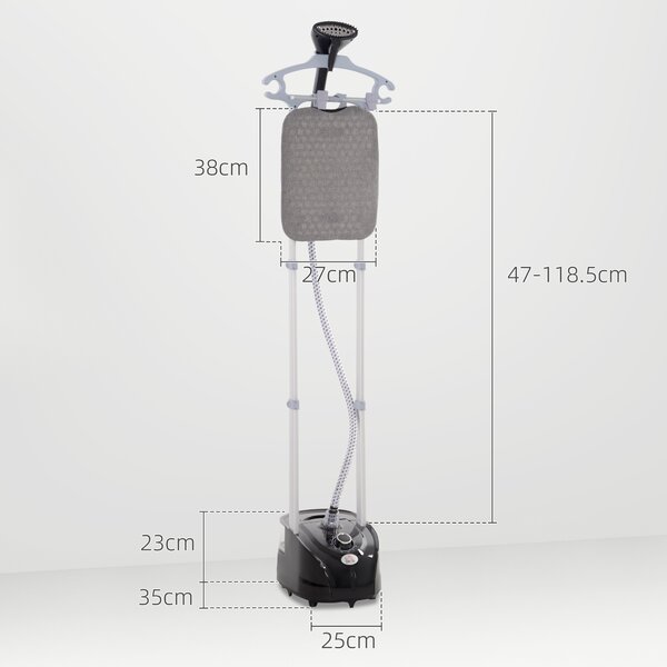 HOMCOM Aparat de Călcat Vertical cu Aburi, Fier de Călcat de 2L, Putere 1950W cu 2 Tije Portabil, 35x25x23cm | Aosom Romania