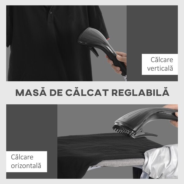 HOMCOM Aparat de Călcat Vertical cu Aburi, Fier de Călcat de 2L, Putere 1950W cu 2 Tije Portabil, 35x25x23cm | Aosom Romania