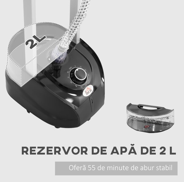 HOMCOM Aparat de Călcat Vertical cu Aburi, Fier de Călcat de 2L, Putere 1950W cu 2 Tije Portabil, 35x25x23cm | Aosom Romania