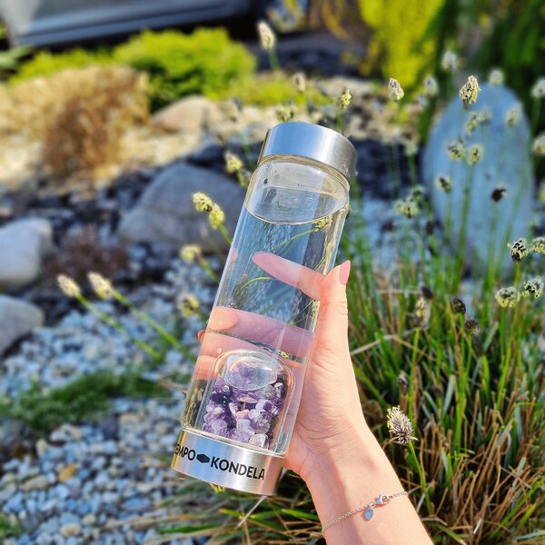 TEMPO-KONDELA CRYSTAL, flacon de sticlă cu cristale violet, 500 ml