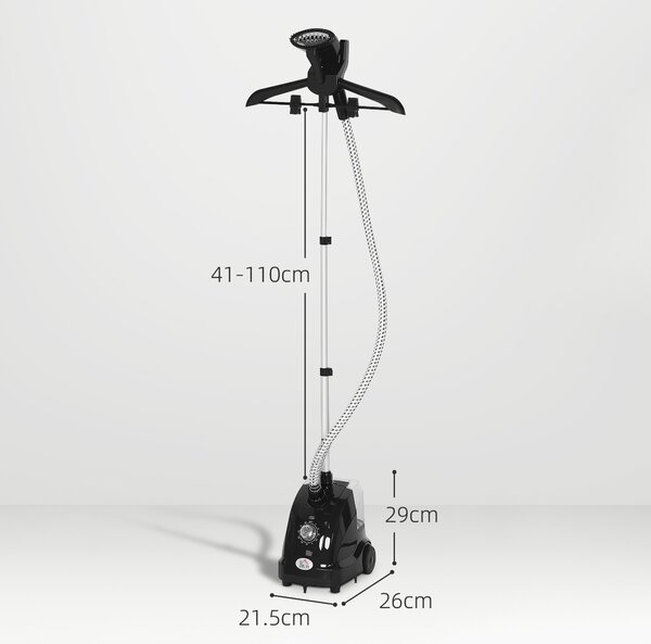 HOMCOM Aparat de Călcat Vertical cu Abur 1.4L cu Bară Extensibilă și 2 Roți Negru | Aosom Romania