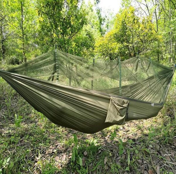 Hamac cu plasa antiinsecte, 140x260 cm, Verde Kaki