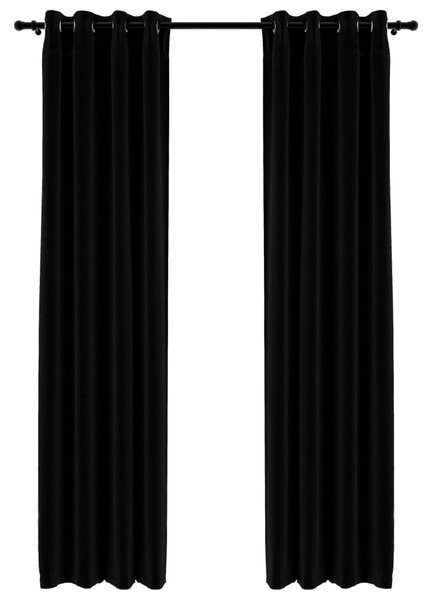 Draperii opace, aspect in, cu ocheți, 2 buc., negru, 140x225 cm
