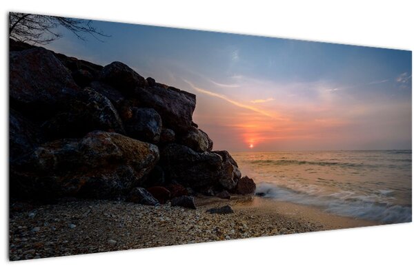 Tablou apusului de soare pe plajă (120x50 cm)
