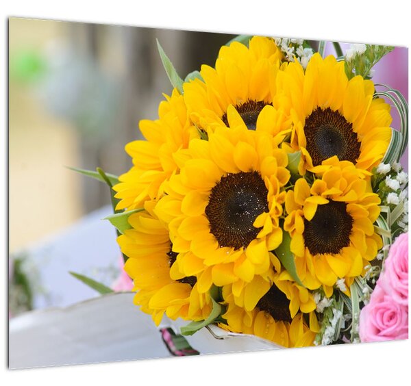 Tablou cu buchetul miresii de floarea soarelui (70x50 cm)