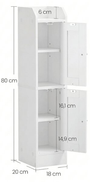 Dulap ingust pentru baie LEHAC 18x20x80 cm, albă