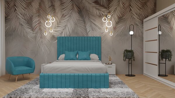 Dormitor Cairo Pat Tapitat Dressing 200x200 Alb Cu Oglinda