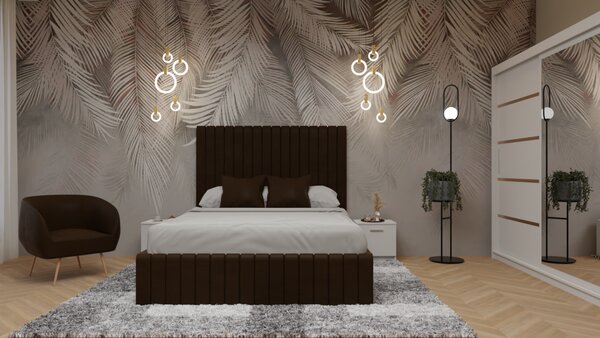 Dormitor Cairo Pat Tapitat Dressing 200x200 Alb Cu Oglinda