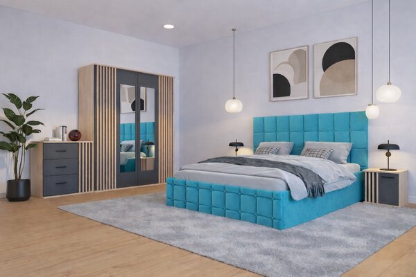 Dormitor Dallas Cu Pat Regal Tapitat